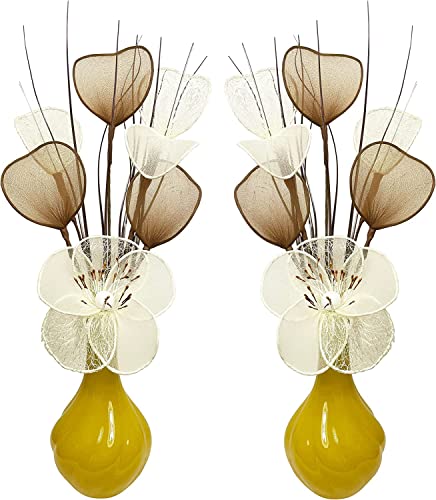 Flourish Kunstblumen im Topf Dekoration Wohnung Modern Deko Wohnzimmer, Geschenk, Paar, 32cm, Gelb Silber von Flourish