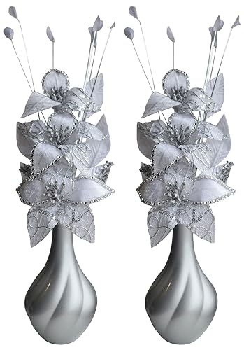 Flourish - Paar Passender Kunstblumen im Topf Dekoration Wohnung Modern Deko Wohnzimmer, Silber Grau von Flourish