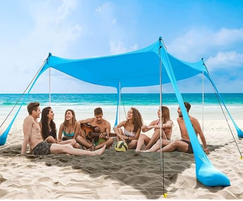 Floving Strand Schatten Zelt Markise 10x10 FT Strand Sonnencreme wasserdichte leichte Blockierung und elastische Sonnenschirm Strandmuscheln (Blau, XL) von Floving