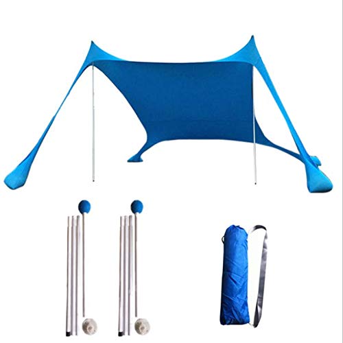 Floving Strand Schatten Zelt Markise 4-5 Personen Strand Sonnencreme wasserdichte leichte Blockierung und elastische Sonnenschirm Strandmuscheln (Blau, L) von Floving