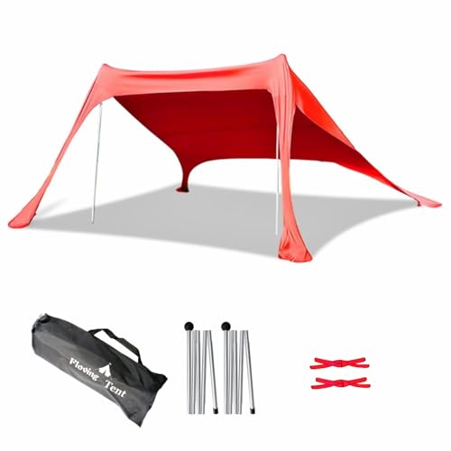 Floving Strand Schatten Zelt Markise 4-5 Personen Strand Sonnencreme wasserdichte leichte Blockierung und elastische Sonnenschirm Strandmuscheln (Rot, L) von Floving