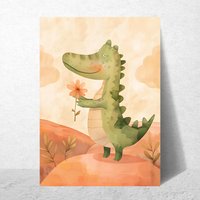 Aquarell Krokodil Poster Für Kinderzimmer - Liebevoll Illustriertes Dschungeltier Mit Blume | Tierposter Babyzimmer Geschenk Aquarell Krokodil Poster Für Kinderzimmer - Liebevoll Illustriertes Dschungeltier Mit Blume | Tierposter Babyzimmer Geschenk von FlowSimSTUDIOS
