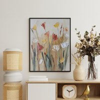 Floraler Kunstdruck in Spachteloptik Mit Zarten Blumen Creme, Ocker & Rostrot, Natürliche Wandkunst Für Ruhige Und Stilvolle Räume von FlowSimSTUDIOS