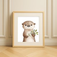 Süßer Otter Mit Zweig - Niedlicher Kunstdruck Fürs Baby/Kinderzimmer - Waldtierposter Süßer Otter Mit Zweig - Niedlicher Kunstdruck Fürs Baby/Kinderzimmer - Waldtierposter von FlowSimSTUDIOS