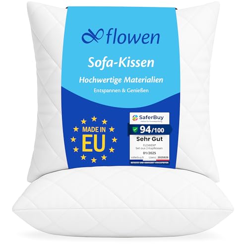 Flowen Kopfkissen 80x80 cm Kissen für Bett 80 x 80 2er Set Bettkissen Hypoallergene Anti-Milben Weiche Kissenfüllung mit Weicher Gesteppter Kopfkissenbezug Abnehmbarem und Waschbaren Schlafkissen von Flowen
