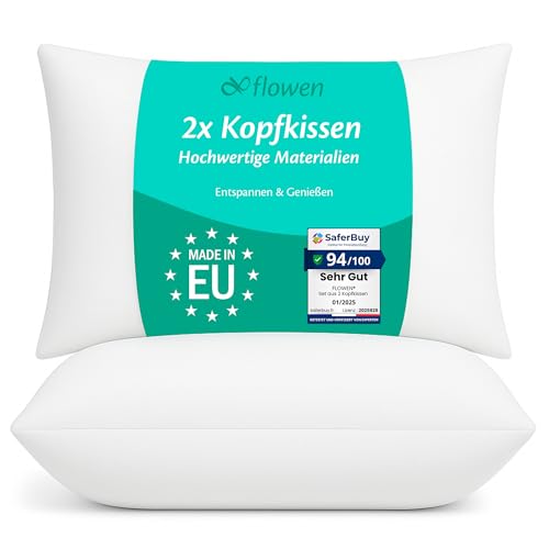 Flowen Kissen für Bett 40x70 cm Kopfkissen 2er Set Innenkissen Hypoallergene Anti-Milben Weiche Kissenfüllung mit Kissenbezug Mikrofaser Abnehmbarem und Waschbaren Schlafkissen für Haus/Hotel Flowen Kissen für Bett 40x70 cm Kopfkissen 2er Set Innenkissen Hypoallergene Anti-Milben Weiche Kissenfüllung mit Kissenbezug Mikrofaser Abnehmbarem und Waschbaren Schlafkissen für Haus/Hotel von Flowen