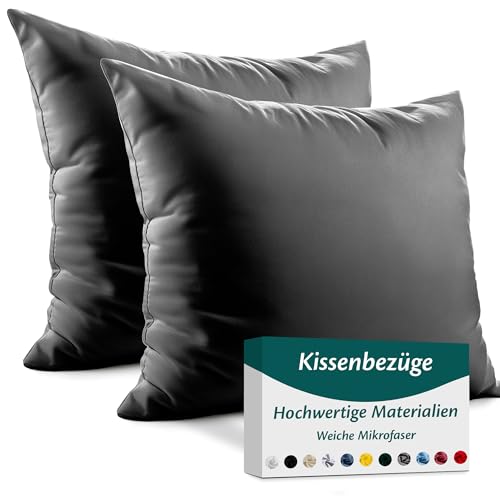 Kissenbezug 45x45 Mikrofaser Premium 2er Set Kissenhülle Deko für Kissen Sofa/Bett Stoff Superweicher Resistent Hypoallergen Anti-Milben Atmungsaktiv Kopfkissenbezug mit Verdecktem Zip Voll Waschbar von Flowen