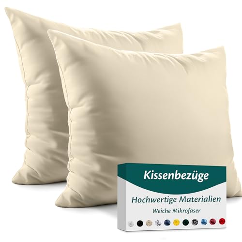 Kissenbezug 45x45 Mikrofaser Premium 2er Set Kissenhülle Deko für Kissen Sofa/Bett Stoff Superweicher Resistent Hypoallergen Anti-Milben Atmungsaktiv Kopfkissenbezug mit Verdecktem Zip Voll Waschbar von Flowen