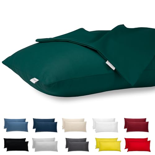 Kissenbezug 40 x 80 Baumwolle Premium Satin 2er Set Kissenhülle Deko für Kissen Bett/Sofa Stoff Superweicher Resistent Hypoallergen Anti-Milben Kopfkissenbezug mit Verdecktem Zip Voll Waschbar von Flowen