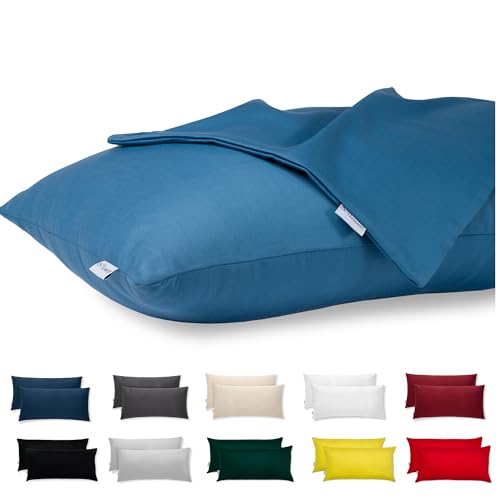 Kissenbezug 40x70 Baumwolle Premium Satin 2er Set Kissenhülle Deko für Kissen Bett/Sofa Stoff Superweicher Resistent Hypoallergen Anti-Milben Kopfkissenbezug mit Verdecktem Zip Voll Waschbar von Flowen