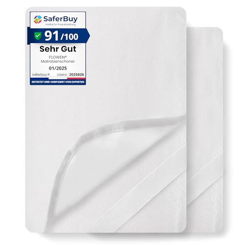Matratzenschoner 90 x 200 cm wasserdichte 2 STK. Matratzenauflage aus Baumwolle Nässeschutz Inkontinenzunterlage Matratzenbezüg Atmungsaktive Anti-Allergie Anti Milben für Bett/Matratze Waschbar von Flowen