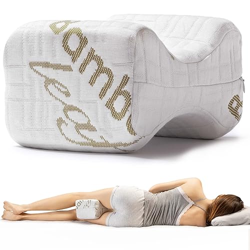 Flowen Kniekissen für Seitenschläfer Orthopädisches Beinkissen aus Memory Foam Kissen für Linderung Knie und zum Entspannen Ergonomisches Schlafkissen mit Antiallergischem Anti-Milben Bambu-Bezug von Flowen