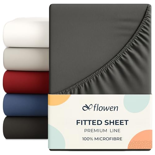 Flowen Spannbettlaken 140x190 cm Mikrofaser Spannbetttuch Dunkelgrau für Bett Atmungsaktive Hypoallergene Bettlaken Anti-Milbe Leicht Weich und Knitterfrei mit 30 cm Tiefe Tasche Maschinenwaschbares von Flowen