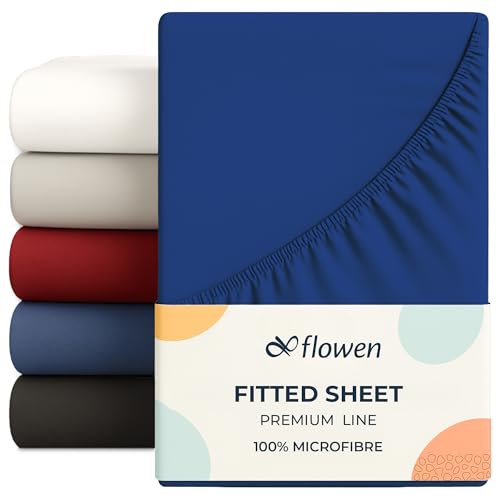 Flowen Spannbettlaken 140x200 cm Mikrofaser Spannbetttuch Marineblau für Bett Atmungsaktive Hypoallergene Bettlaken Anti-Milbe Leicht Weich und Knitterfrei mit 30 cm Tiefe Tasche Maschinenwaschbares von Flowen