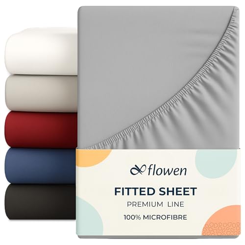 Flowen Spannbettlaken 150x190 cm Mikrofaser Spannbetttuch Hellgrau für Bett Atmungsaktive Hypoallergene Bettlaken Anti-Milbe Leicht Weich und Knitterfrei mit 30 cm Tiefe Tasche Maschinenwaschbares von Flowen