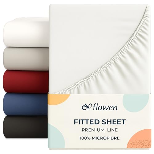 Flowen Spannbettlaken 180x200 cm Mikrofaser Spannbetttuch Weiß für Bett Atmungsaktive Hypoallergene Bettlaken Anti-Milbe Leicht Weich und Knitterfrei mit 30 cm Tiefe Tasche Maschinenwaschbares von Flowen