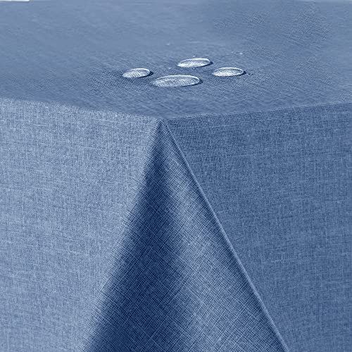 Flowen Tischdecke Abwaschbar 140x180 cm Tischtuch Outdoor Wetterfest Table Cloth Rechteckig Blau Wasserabweisend Baumwollstoff mit Leineneffekt und Lotuseffek Für Küchentisch Wohnzimmer Garten von Flowen