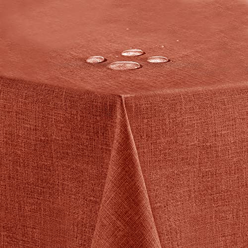 Flowen Tischdecke Abwaschbar 140x240 cm Tischtuch Outdoor Wetterfest Table Cloth Rechteckig Orange Wasserabweisend Baumwollstoff mit Leineneffekt und Lotuseffek Für Küchentisch Wohnzimmer Garten von Flowen