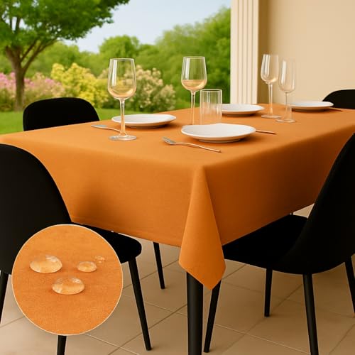 Tischdecke Outdoor Abwaschbar 140x140 Orange Gartentischdecke Tischdecken Wetterfest Wachstuchtischdecke Table Cloth Made in Italy für Den Außenbereich Tischtuch von Flowen