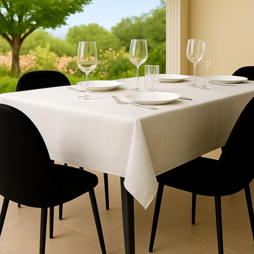 Tischdecke Outdoor Abwaschbar 140x140 Weiß Gartentischdecke Tischdecken Wetterfest Wachstuchtischdecke Table Cloth Made in Italy für Den Außenbereich Tischtuch von Flowen