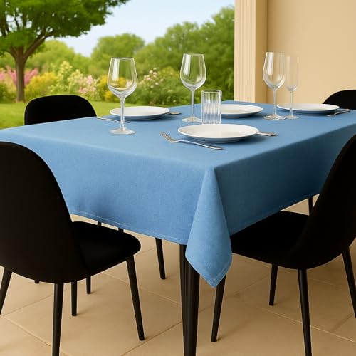 Tischdecke Outdoor Abwaschbar 140x240 Blau Gartentischdecke Tischdecken Wetterfest Wachstuchtischdecke Table Cloth Made in Italy für Den Außenbereich Tischtuch von Flowen