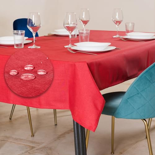 Tischdecke Outdoor Abwaschbar 140x240 Rot Gartentischdecke Tischdecken Wetterfest Wachstuchtischdecke Table Cloth Made in Italy für Den Außenbereich Tischtuch von Flowen