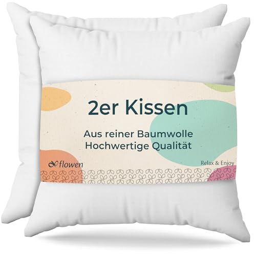 Kissen 40x40 Kopfkissen 2er Set Dekokissen für Bett und Sofa Innenkissen Hypoallergene Sofakissen Anti-Milben Weiche Zierkissen mit Kissenbezug Baumwolle und Polyest. Abnehmbar und Waschmaschinenfest von Flowen