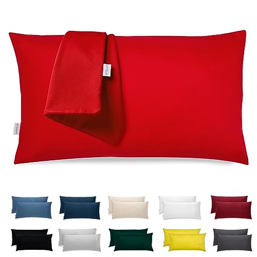 Kissenbezug 40 x 80 Mikrofaser Premium 2er Set Kopfkissenbezug 40x80 für Kissen Bett Stoff Superweicher Resistent Hypoallergen Anti-Milben Atmungsaktiv Kissenhülle mit Verdecktem Zip Voll Waschbar von Flowen