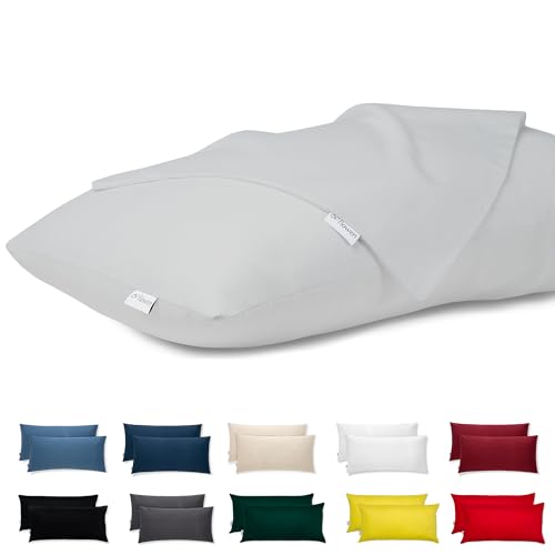 Kissenbezug 40x60 Baumwolle Premium Satin 2er Set Kissenhülle Deko für Kissen Bett/Sofa Stoff Superweicher Resistent Hypoallergen Anti-Milben Kopfkissenbezug mit Verdecktem Zip Voll Waschbar von Flowen