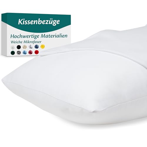 Kissenbezug 40x60 Mikrofaser Premium 2er Set Kopfkissenbezug 40 x 60 für Kissen Bett Stoff Superweicher Resistent Hypoallergen Anti-Milben Atmungsaktiv Kissenhülle mit Verdecktem Zip Voll Waschbar von Flowen