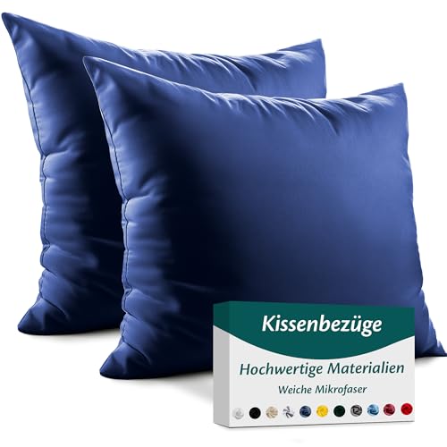 Kissenbezug 50x50 Mikrofaser Premium 2er Set Kissenhülle Deko für Kissen Sofa/Bett Stoff Superweicher Resistent Hypoallergen Anti-Milben Atmungsaktiv Kopfkissenbezug mit Verdecktem Zip Voll Waschbar von Flowen