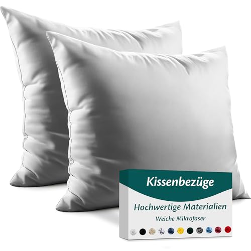 Kissenbezug 65x65 Mikrofaser Premium 2er Set Kissenhülle Deko für Kissen Sofa/Bett Stoff Superweicher Resistent Hypoallergen Anti-Milben Atmungsaktiv Kopfkissenbezug mit Verdecktem Zip Voll Waschbar von Flowen