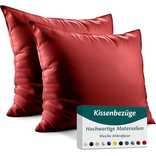 Kissenbezug 65x65 Mikrofaser Premium 2er Set Kissenhülle Deko für Kissen Sofa/Bett Stoff Superweicher Resistent Hypoallergen Anti-Milben Atmungsaktiv Kopfkissenbezug mit Verdecktem Zip Voll Waschbar von Flowen