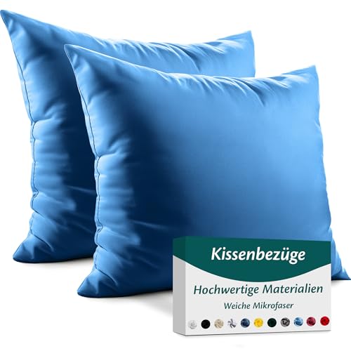 Kissenbezug 80x80 Mikrofaser Premium 2er Set Kissenhülle Deko für Kissen Sofa/Bett Stoff Superweicher Resistent Hypoallergen Anti-Milben Atmungsaktiv Kopfkissenbezug mit Verdecktem Zip Voll Waschbar von Flowen