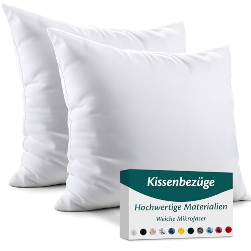 Kissenbezug 80x80 Mikrofaser Premium 2er Set Kopfkissenbezug 80 x 80 für Kissen Bett Stoff Superweicher Resistent Hypoallergen Anti-Milben Atmungsaktiv Kissenhülle mit Verdecktem Zip Voll Waschbar von Flowen