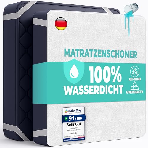 Matratzenschoner 180x200 cm wasserdichte 2 STK. Matratzenauflage aus Baumwolle Nässeschutz Inkontinenzunterlage Matratzenbezüg Atmungsaktive Anti-Allergie Anti Milben für Bett/Matratze Waschbar von Flowen