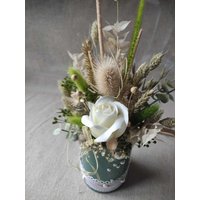 Kostenloser Versand - Arrangement in Der Dose Mit Natürlichen Weißen Und Grünen Getrockneten Künstlichen Blumendekor Für Den Tisch/Zuhause von FlowerDecoupage