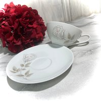 Noritake Pink Edenrose Teetasse Untertassen Set Japan Made Platinborte Muster #6343 von FlowerTeas