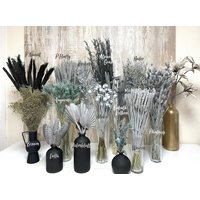 Graue Trockenblumen Getrocknete Blumen in Hellgrau Dunkelgrau Anthrazit Ruskus Craspedia Phalaris Lagurus Broom Weizen Hafer Deko Frühling von Flowerado