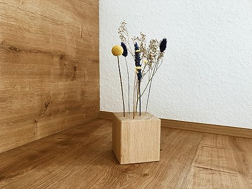 Flowerbar Cube | Massiver Holzblock mit getrockneten Blumen | Dekoelement, Unikat, Dekoration, Trockenblumen & edle Eiche (Schwedenglück) von Flowerbar