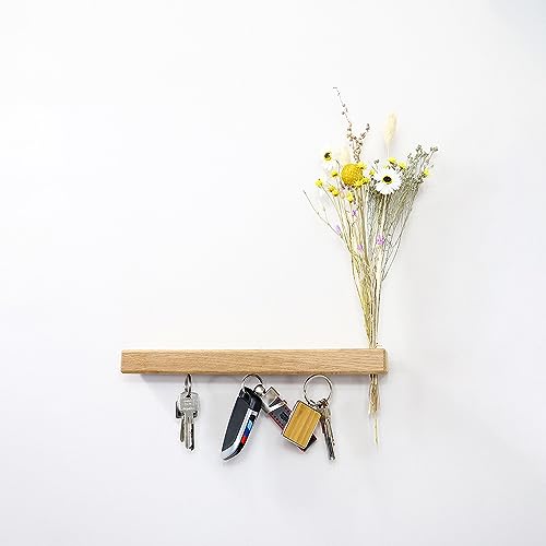 Flowerbar Keys | Flur, Garderobe, Wanddeko | Schlüsselbrett aus Massivholz | magnetisches Schlüsselboard | Schlüsselhalter mit 3 starken Magnetpunkten | Trockenblumen & edle Eiche (Sommerwiese) von Flowerbar