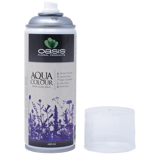 Flowerbox OASIS Sprayfarbe Aqua Colour Spray Metallic silber 400 ml Sprühlack seidenmatt matt für Außen und Innen von Flowerbox