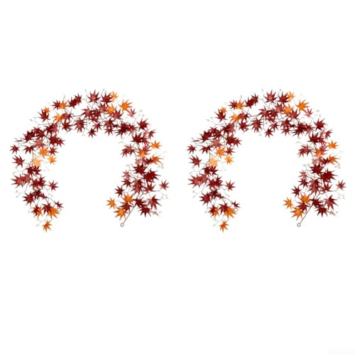 2 x künstliche Efeu-Ahornblatt-Girlande, 175 cm, für saisonale Dekoration für Haus und Garten, leicht um Kamin, Türen und Außenbereiche zu formen (Rot A06129) von Floweringbeter