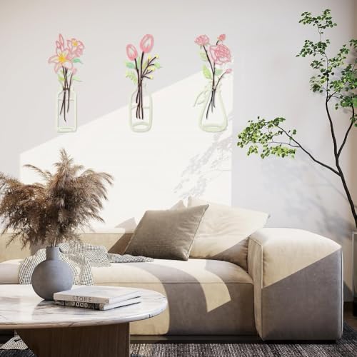 3 Stück Metall-Blumen-Wandkunst mit minimalistischem Bohemian-Design, Metallkonstruktion für Zuhause, Büro oder Café Dekoration mit künstlerischer Note ((Rosa)) von Floweringbeter