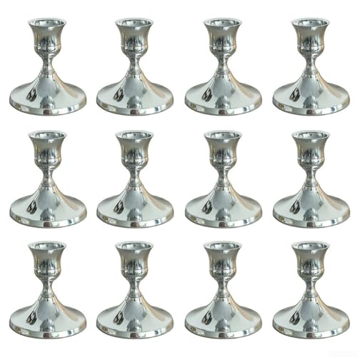 4er Set Vintage Kerzenhalter für Hochzeiten und Wohnkultur mit zeitlosem Design (12er Pack Chrom) von Floweringbeter