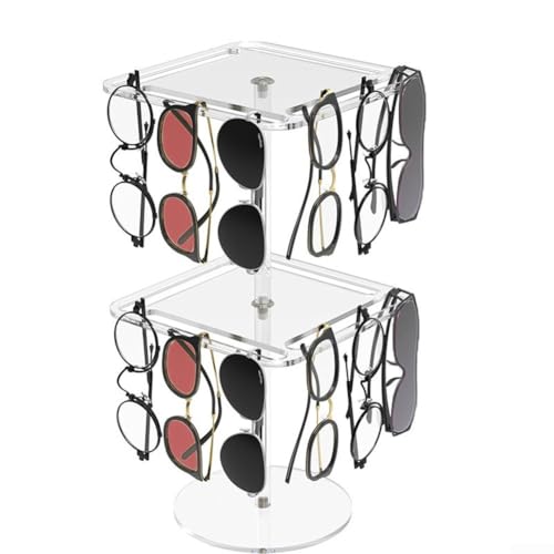 Brillen-Organizer mit drehbarem transparentem Acryl-Ständer, Kapazität für 24 Gläser, stabile gewichtete Basis verhindert Kippen, für Display und Organisation (zwei Schichten) von Floweringbeter