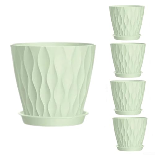 Chic Wave Pattern Flower Planters 6 Inch Set of 5 for Modern Home and Garden Decor (Light Green) von Floweringbeter