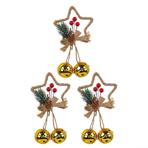 Dekorativer sternförmiger Glockenanhänger mit Aufhängeschlaufen für Weihnachtsbaum und Tür, in einem Set von 3 (Gold) von Floweringbeter
