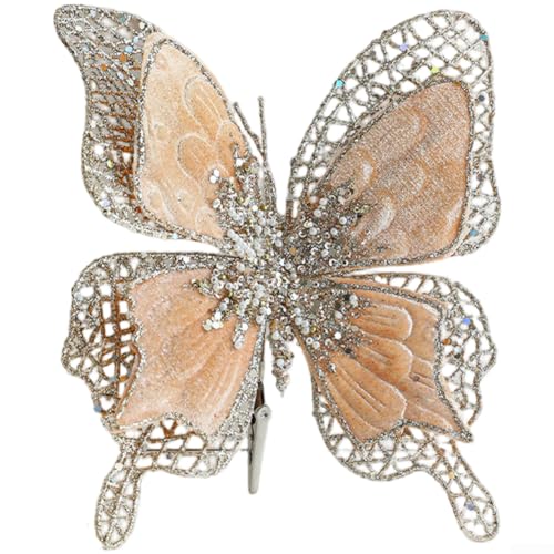 Doppellagige Beflockung Stoff Schleife Weihnachtsbaum Ornament mit hohlem Clip für elegante Feiertagsdekorationen (Gold) von Floweringbeter