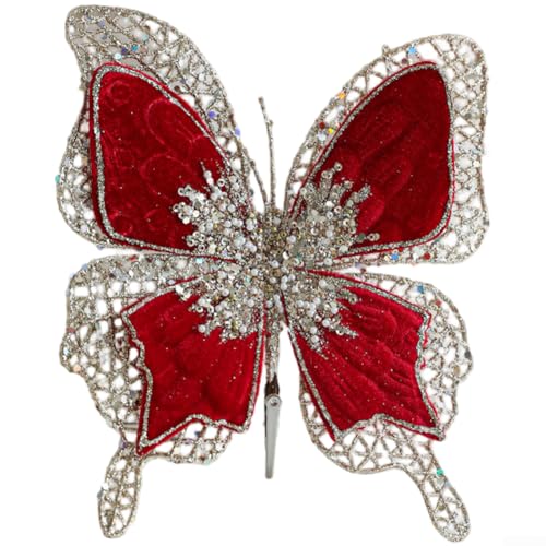 Doppellagige Beflockung Stoff Schleife Weihnachtsbaum Ornament mit hohlem Clip für elegante Feiertagsdekorationen (rot) von Floweringbeter